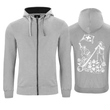 Load image into Gallery viewer, Kapuzenjacke Alphorn & Fahnenschwinger, Grau, Rücken