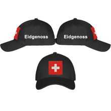 Lade das Bild in den Galerie-Viewer, Baseball Cap Schwarz mit Schweizerkreuz, Text Eidgenoss
