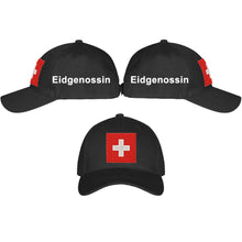 Lade das Bild in den Galerie-Viewer, Baseball Cap Schwarz mit Schweizerkreuz, Text Eidgneossin