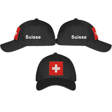 Lade das Bild in den Galerie-Viewer, Baseball Cap Schwarz mit Schweizerkreuz, Text Suisse