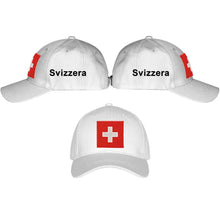 Lade das Bild in den Galerie-Viewer, Baseball Cap Weiss mit Schweizerkreuz, Text Svizzera