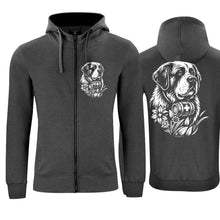 Lade das Bild in den Galerie-Viewer, Kapuzenjacke mit Bernhardiner, Anthrazit, Brust klein & Rücken gross