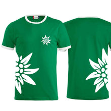 Load image into Gallery viewer, Bicolor T-shirt Edelweiss, green, Edelweiss chest & side