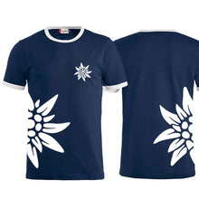 Load image into Gallery viewer, Bicolor T-shirt Edelweiss, navy, Edelweiss chest & side