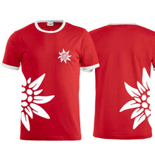 Load image into Gallery viewer, Bicolor T-shirt Edelweiss, red, Edelweiss chest & side
