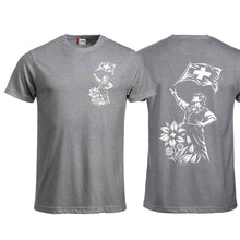 Lade das Bild in den Galerie-Viewer, T-Shirt Fahnenschwinger, graumeliert, Brust gross + Rücken