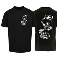 Lade das Bild in den Galerie-Viewer, Oversize T-Shirt Fahnenschwinger, Schwarz, Brust gross + Rücken