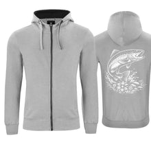 Lade das Bild in den Galerie-Viewer, Kapuzenjacke Fisch ( Forelle), Grau, Rücken