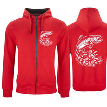 Lade das Bild in den Galerie-Viewer, Kapuzenjacke Fisch ( Forelle), Rot, Brust & Rücken