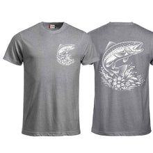 Lade das Bild in den Galerie-Viewer, T-Shirt Fisch (Forelle), Grau, Brust gross & Rücken