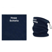 Lade das Bild in den Galerie-Viewer, Halswärmer / Nackenwärmer in Navy, Text Hopp Schwiiz