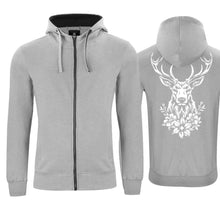 Lade das Bild in den Galerie-Viewer, Kapuzenjacke mit Hirsch, Hellgrau,Rücken gross