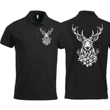 Lade das Bild in den Galerie-Viewer, Polo mit Hirsch, Schwarz, Brust klein & Rücken gross