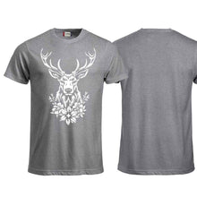 Lade das Bild in den Galerie-Viewer, T-Shirt mit Hirschmotiv, Grau, Brust gross