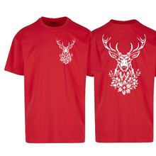 Lade das Bild in den Galerie-Viewer, Oversize T-Shirt mit Hirsch, Rot, Brust klein & Rücken gross