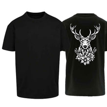 Lade das Bild in den Galerie-Viewer, Oversize T-Shirt mit Hirsch, Schwarz, Rücken gross