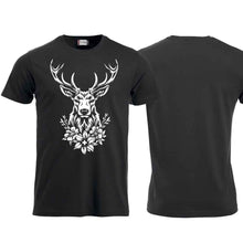 Lade das Bild in den Galerie-Viewer, T-Shirt mit Hirschmotiv, Schwarz, Brust gross