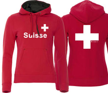 Lade das Bild in den Galerie-Viewer, Hoodie Damen mit Schweizerkreuz und Text Suisse