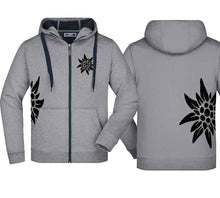 Load image into Gallery viewer, Edelweiss hooded jacket, gray/navy, black Edelweiss