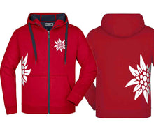 Load image into Gallery viewer, Edelweiss hooded jacket, red/carbon, white Edelweiss