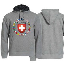 Load image into Gallery viewer, Hoodie Grau, Schweiz und Kanton Wappen