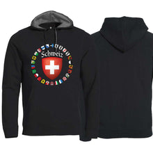 Load image into Gallery viewer, Hoodie Schwarz, Schweiz und Kanton Wappen