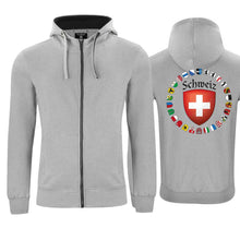 Load image into Gallery viewer, Kapuzenjacke Grau, Schweiz und Kanton Wappen