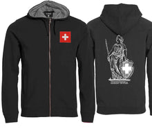 Lade das Bild in den Galerie-Viewer, Kapuzenjacke Schwarz mit Helvetia und Schweizerkreuz