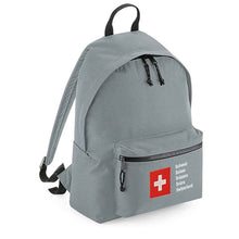 Lade das Bild in den Galerie-Viewer, Rucksack Easy in Grau mit Schweizerkreuz und Schweizer Pass Design