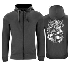 Lade das Bild in den Galerie-Viewer, Kapuzenjacke mit Kuh, Anthrazit, Rücken gross