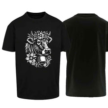 Lade das Bild in den Galerie-Viewer, Oversize T-Shirt mit Kuh, Schwarz, Brust gross