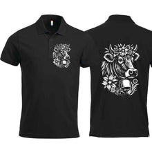 Lade das Bild in den Galerie-Viewer, Polo Alpen-Kuh, Schwarz, Brust klein & Rücken gross