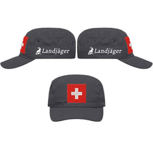 Lade das Bild in den Galerie-Viewer, Militär Cap Anthrazit mit Schweizerkreuz, Text Landjäger