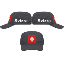 Lade das Bild in den Galerie-Viewer, Militär Cap Anthrazit mit Schweizerkreuz, Text Svizra