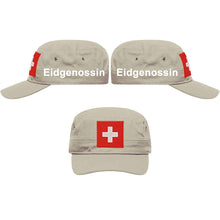 Lade das Bild in den Galerie-Viewer, Militär Cap Khaki mit Schweizerkreuz, Text Eidgenossin