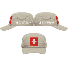 Lade das Bild in den Galerie-Viewer, Militär Cap Khaki mit Schweizerkreuz, Text Landjäger