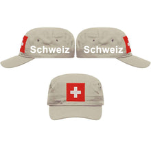 Lade das Bild in den Galerie-Viewer, Militär Cap Khaki mit Schweizerkreuz, Text Schweiz
