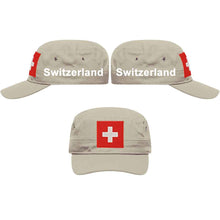 Lade das Bild in den Galerie-Viewer, Militär Cap Khaki mit Schweizerkreuz, Text Switzerland