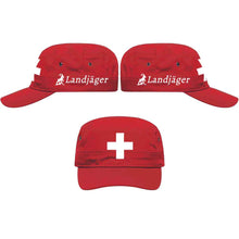 Lade das Bild in den Galerie-Viewer, Militär Cap Rot mit Schweizerkreuz, Text Landjäger