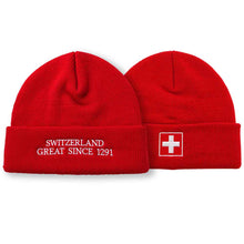 Load image into Gallery viewer, Rote Strickmütze «Switzerland Great Since 1291», gestickt