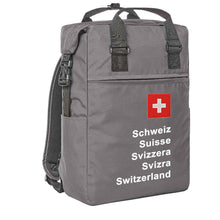 Lade das Bild in den Galerie-Viewer, Trage Rucksack in Grau mit Schweizerkreuz und schweizer Pass Design