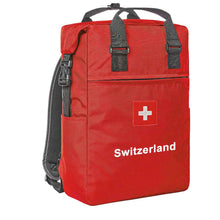 Lade das Bild in den Galerie-Viewer, Trage Rucksack in Rot mit Schweizerkreuz und Text Switzerland