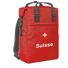 Lade das Bild in den Galerie-Viewer, Trage Rucksack in Rot mit Schweizerkreuz und Text Suisse