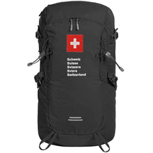 Lade das Bild in den Galerie-Viewer, Outdoor Rucksack in Schwarz mit Schweizerkreuz und Schweizer Pass Design