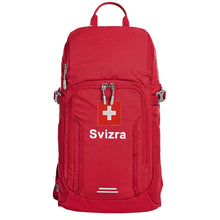 Lade das Bild in den Galerie-Viewer, Outdoor Tages Rucksack in Rot mit Schweizerkreuz und Text Svizera