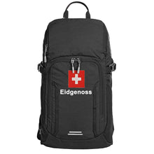 Lade das Bild in den Galerie-Viewer, Outdoor Tages Rucksack in Schwarz mit Schweizerkreuz und Text Eidgenoss