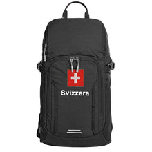 Lade das Bild in den Galerie-Viewer, Outdoor Tages Rucksack in Schwarz mit Schweizerkreuz und Text Svizzera
