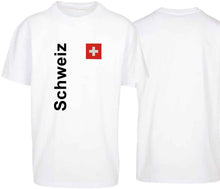 Lade das Bild in den Galerie-Viewer, Oversize T-Shirts Weiss mit Schweizerkreuz und Text Schweiz