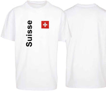 Lade das Bild in den Galerie-Viewer, Oversize T-Shirts Weiss mit Schweizerkreuz und Text Suisse