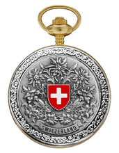 Lade das Bild in den Galerie-Viewer, Taschenuhr Bolux P-21-B Schweizerwappen mit Edelweiss